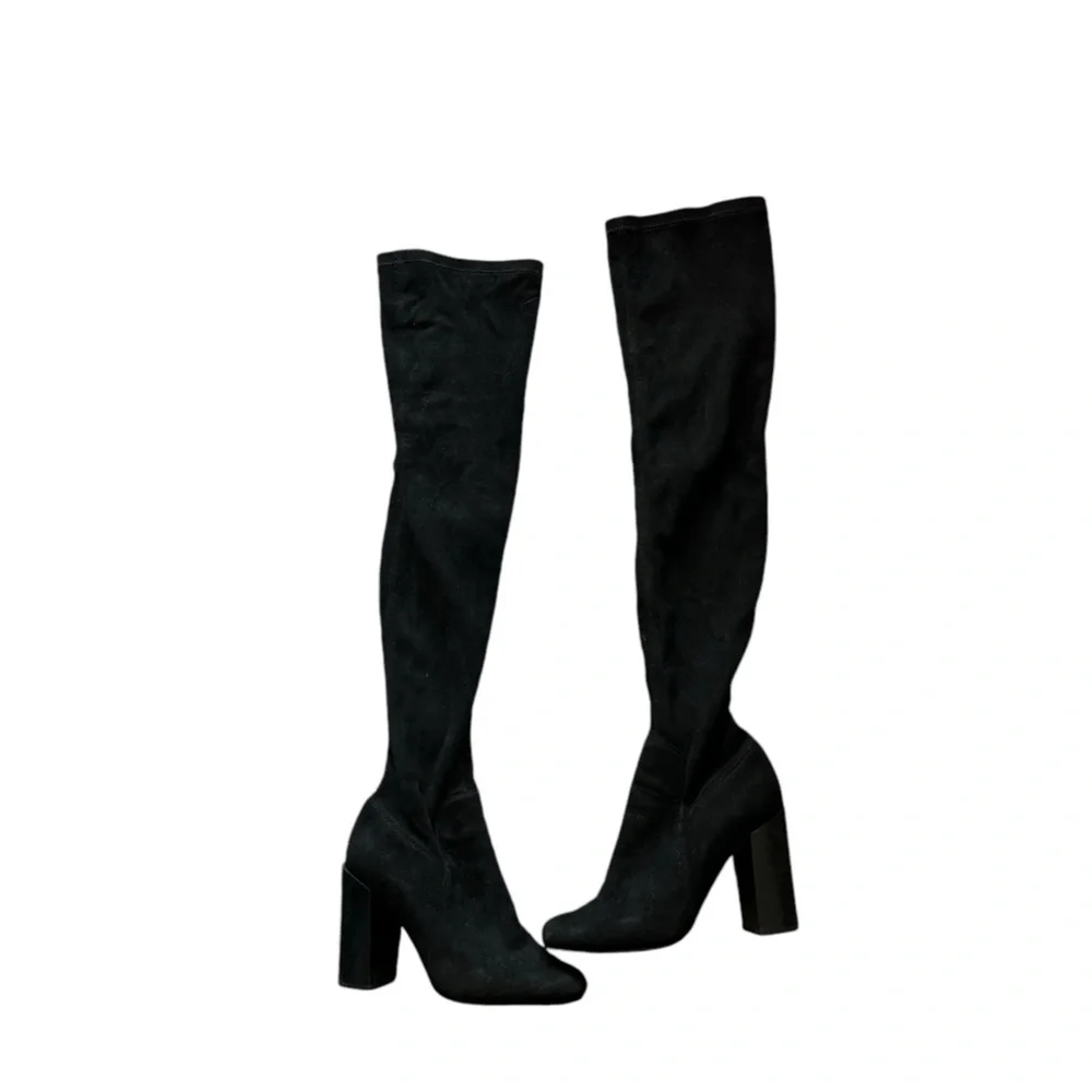 JEFFREY CAMPBELL Perouze Black Over The Knee Suede Heeled Boots